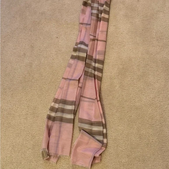 Burberry Pink and Brown Large Check Wool Scarf - Picture 3 of 3